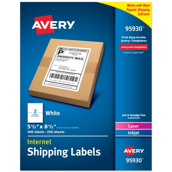 Half Sheet Shipping Labels, 5-1/2" x 8-1/2", White
